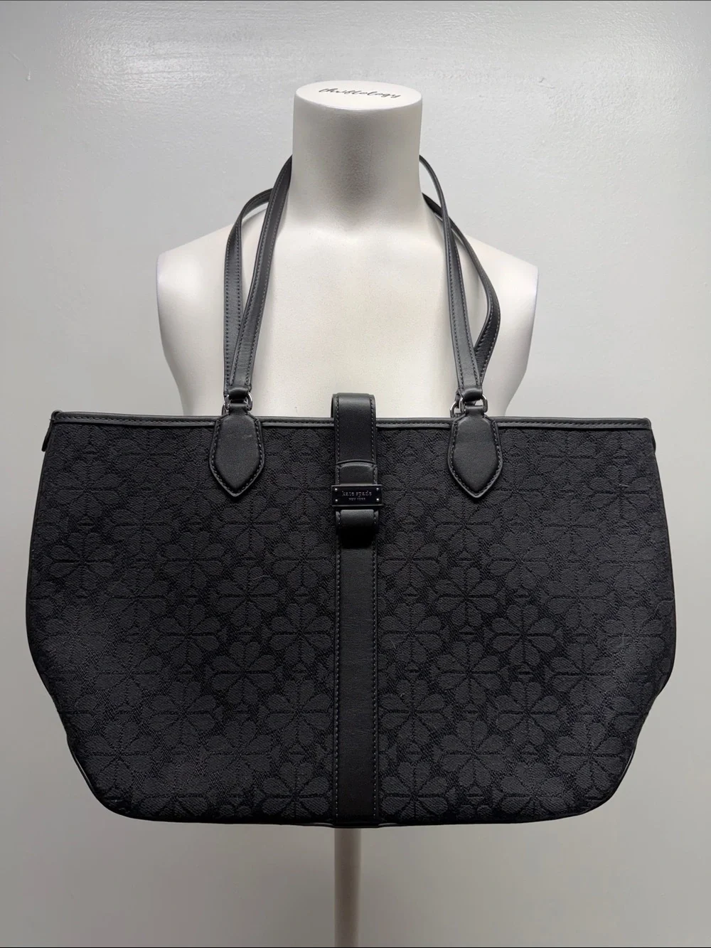 Kate Spade Spade Flower Jacquard Open Tote Bag Purse Handbag Medium Black